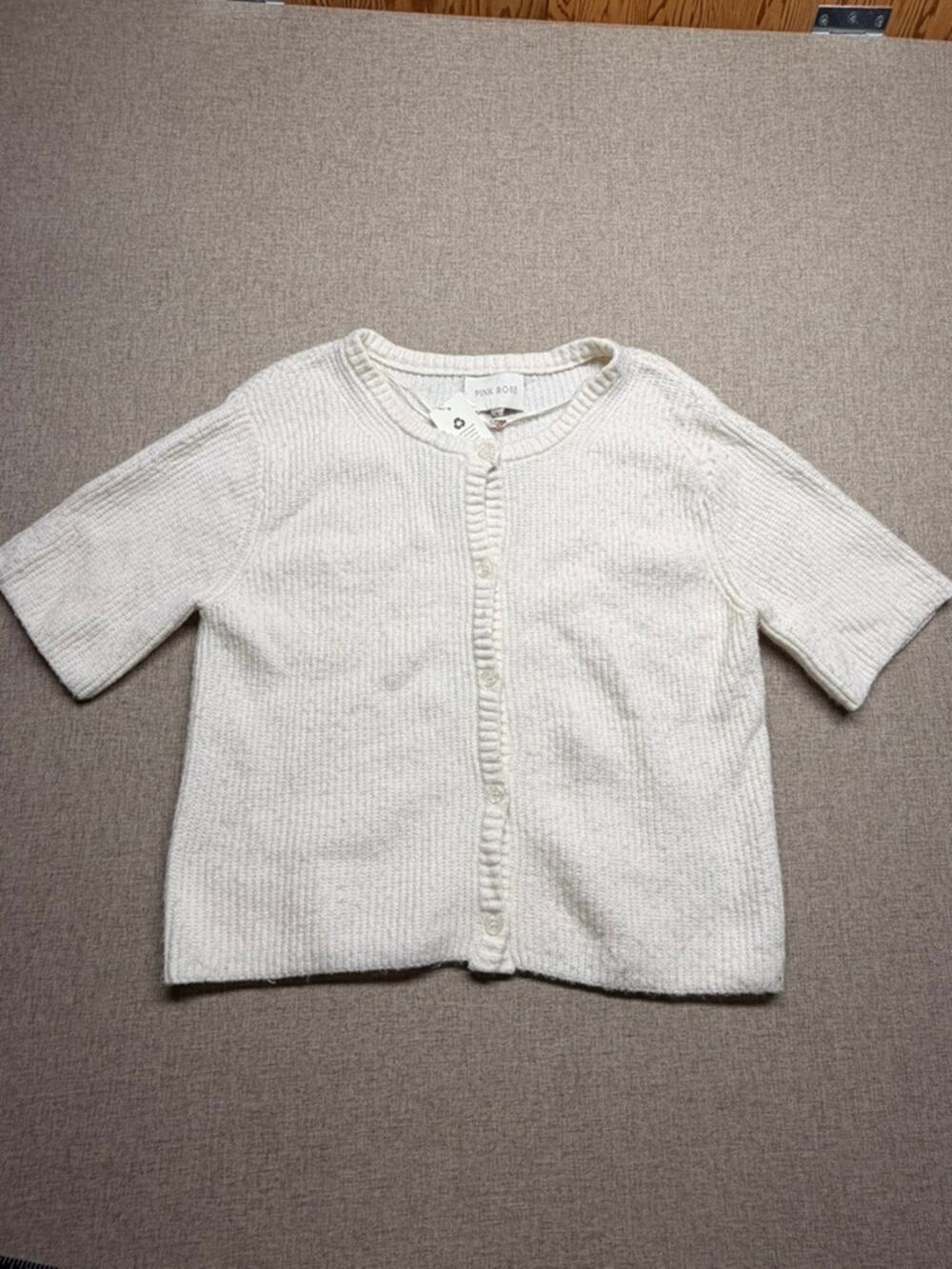 Pink Rose Women’s M Ivory Button Front Cardigan Short Sleeve Knit Sweater